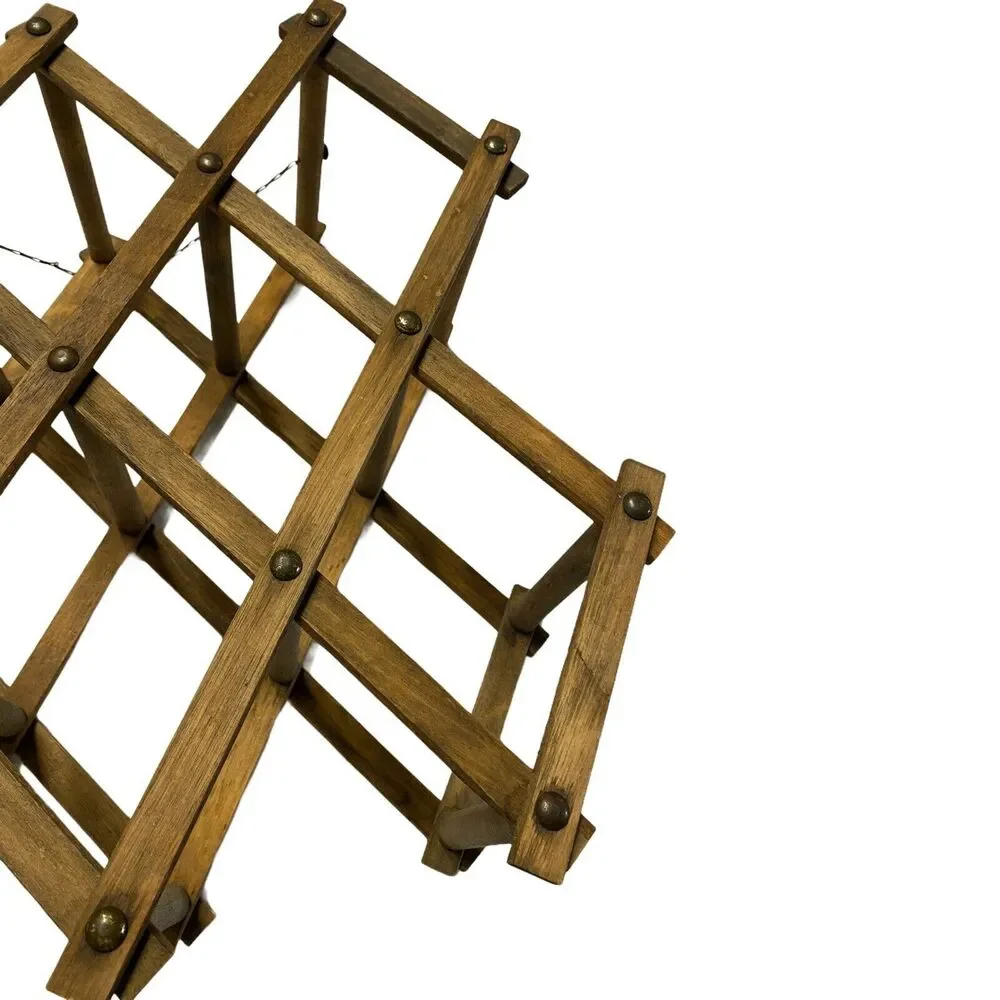 Vintage Wine Rack Accordion Folding Wood Stand Holds 8 Wine Bottles Decorative